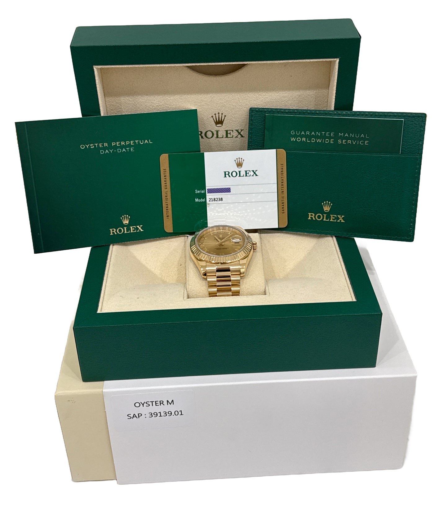 MINT PAPERS Rolex Day-Date II 41mm CHAMPAGNE ROMAN 18K Yellow Gold 218238 BOX