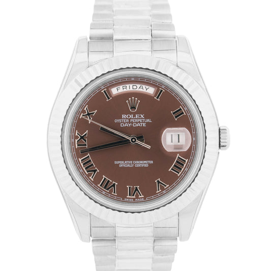 Rolex Day-Date II Presidential Brown HAVANA ROMAN 18K Gold 41mm 218239 BOX