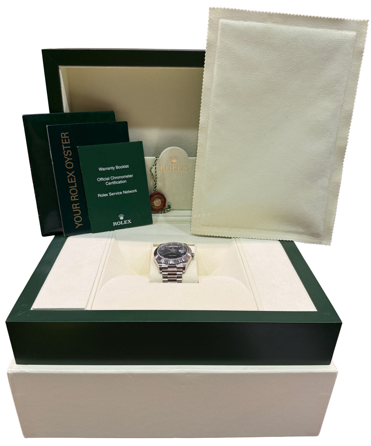 Rolex Day-Date II 218239 Blue Arabic Wave 18K White Gold President 41mm Box
