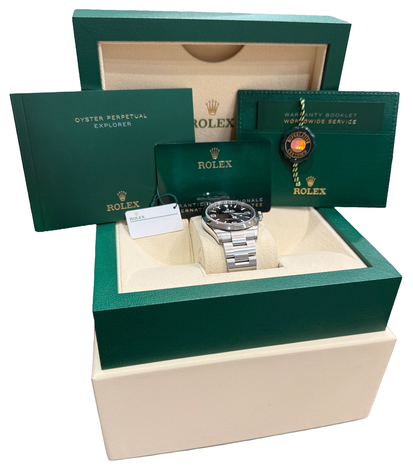 2023 PAPERS Rolex Explorer I BLACK Stainless Steel 40mm 224270 Watch BOX