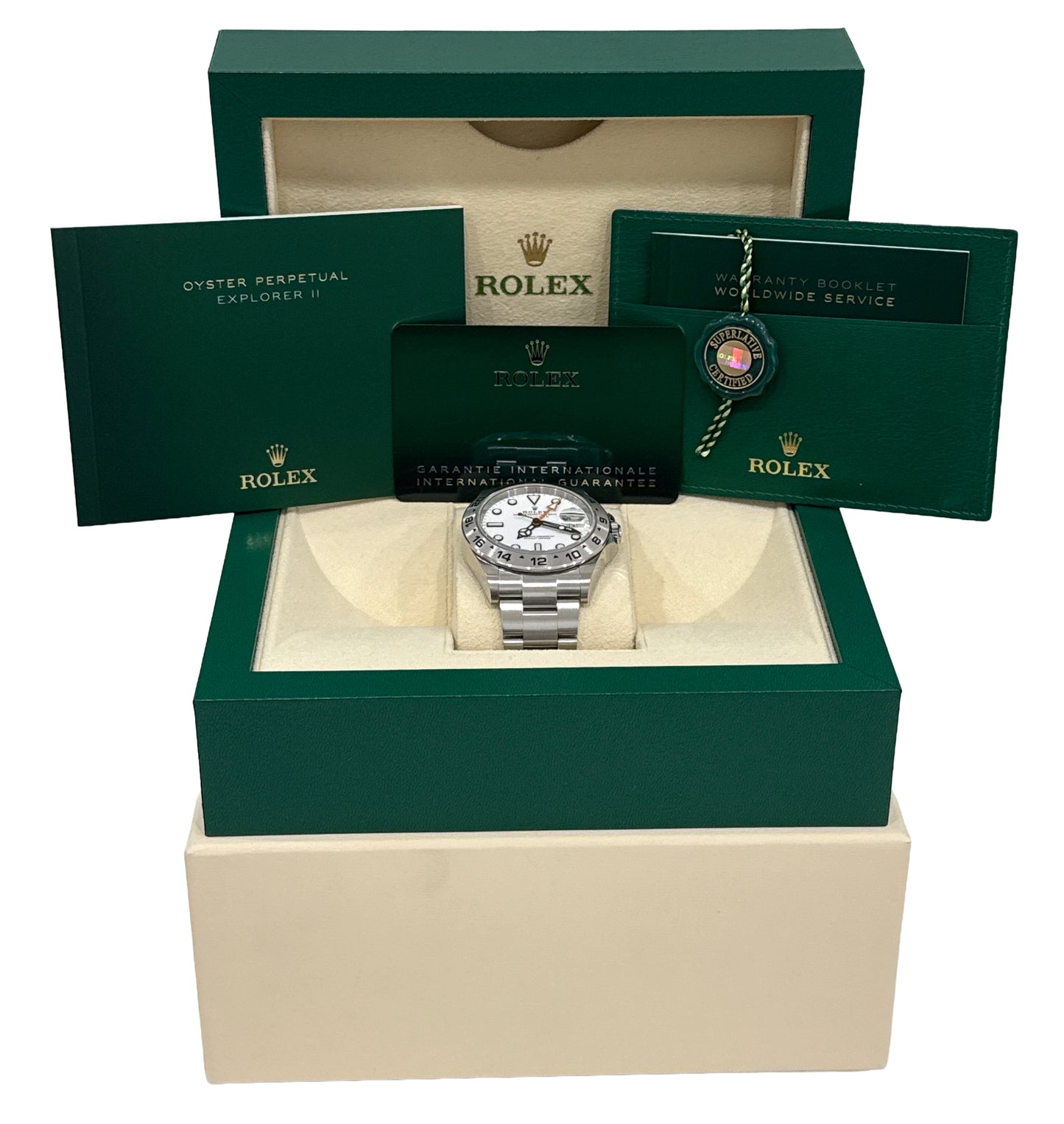 2023 PAPERS Rolex Explorer II 42mm POLAR WHITE Date GMT Steel 226570 Watch BOX