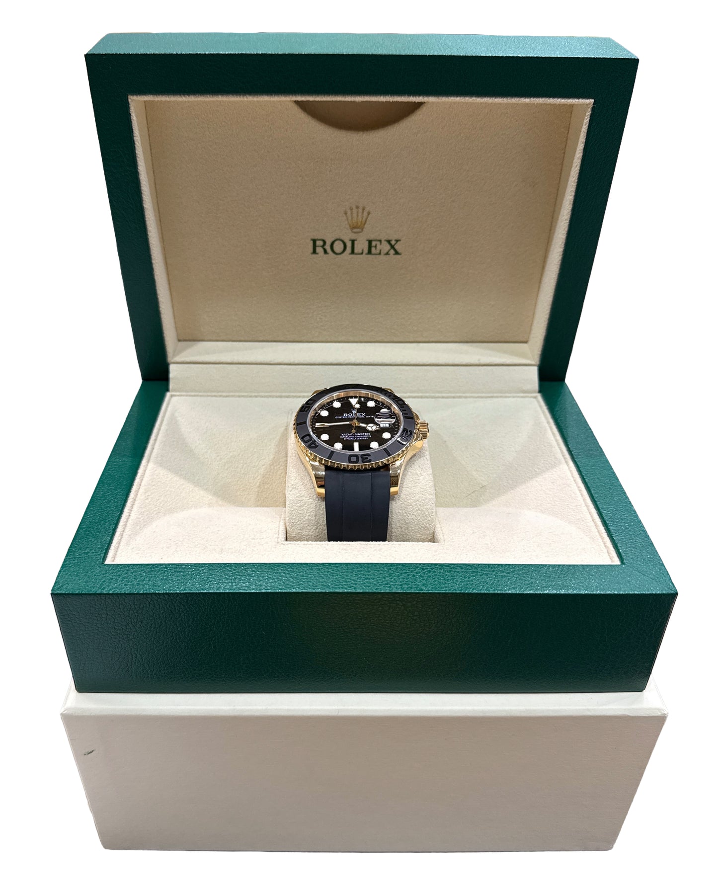 Rolex Yacht-Master BLACK 18K Yellow Gold Oysterflex Rubber 42mm Watch 226658 BOX