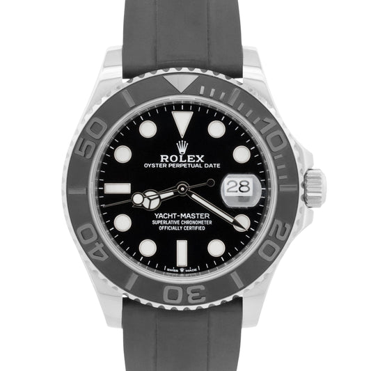 2022 PAPERS Rolex Yacht-Master BLACK 18K White Gold Oysterflex 42mm 226659 BOX