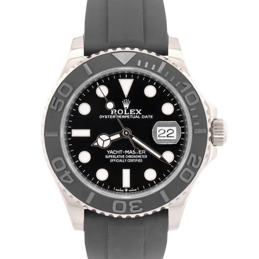 2019 PAPERS Rolex Yacht-Master BLACK 18K White Gold Oysterflex 42mm 226659 BOX