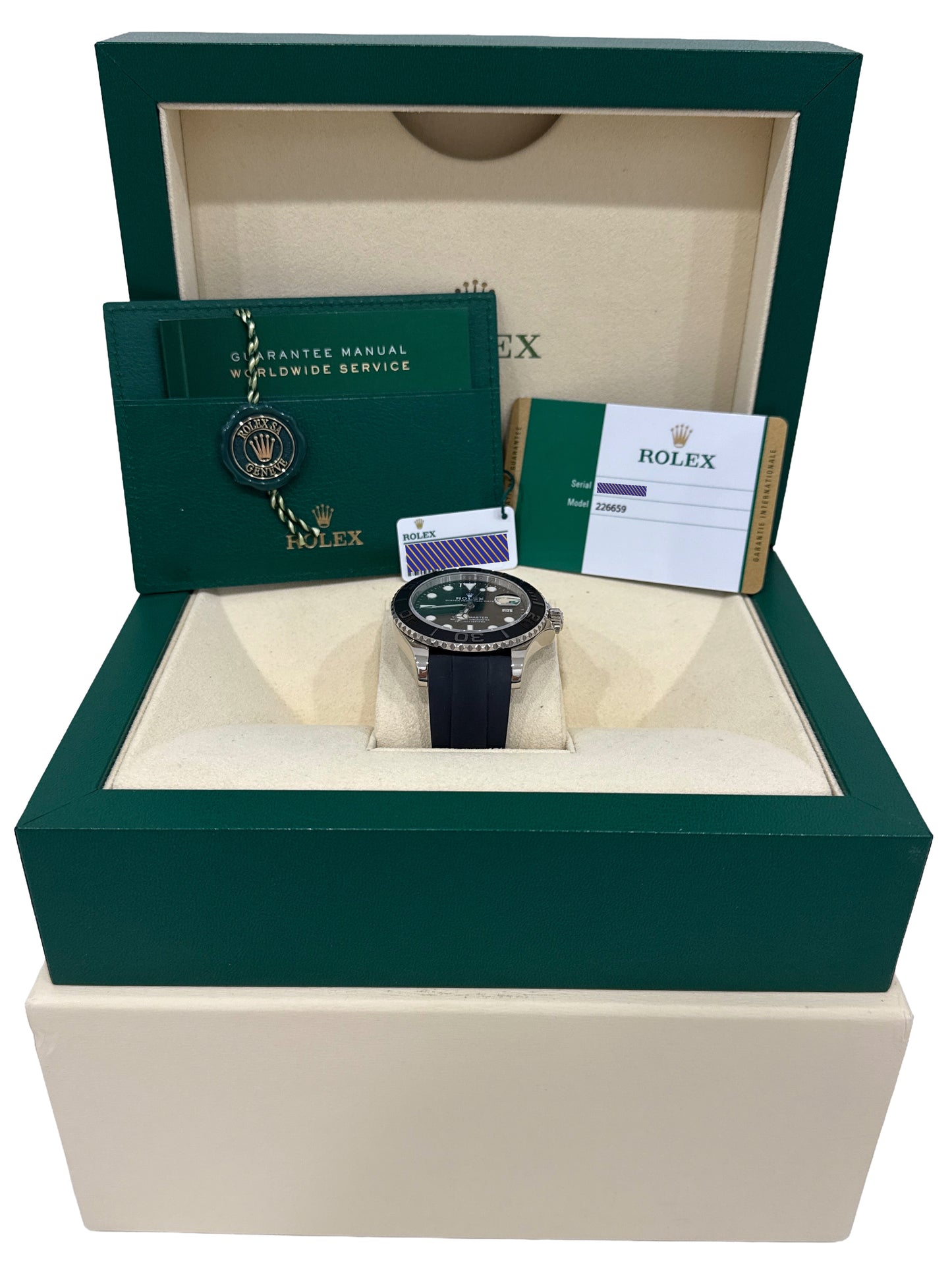 2019 PAPERS Rolex Yacht-Master BLACK 18K White Gold Oysterflex 42mm 226659 BOX