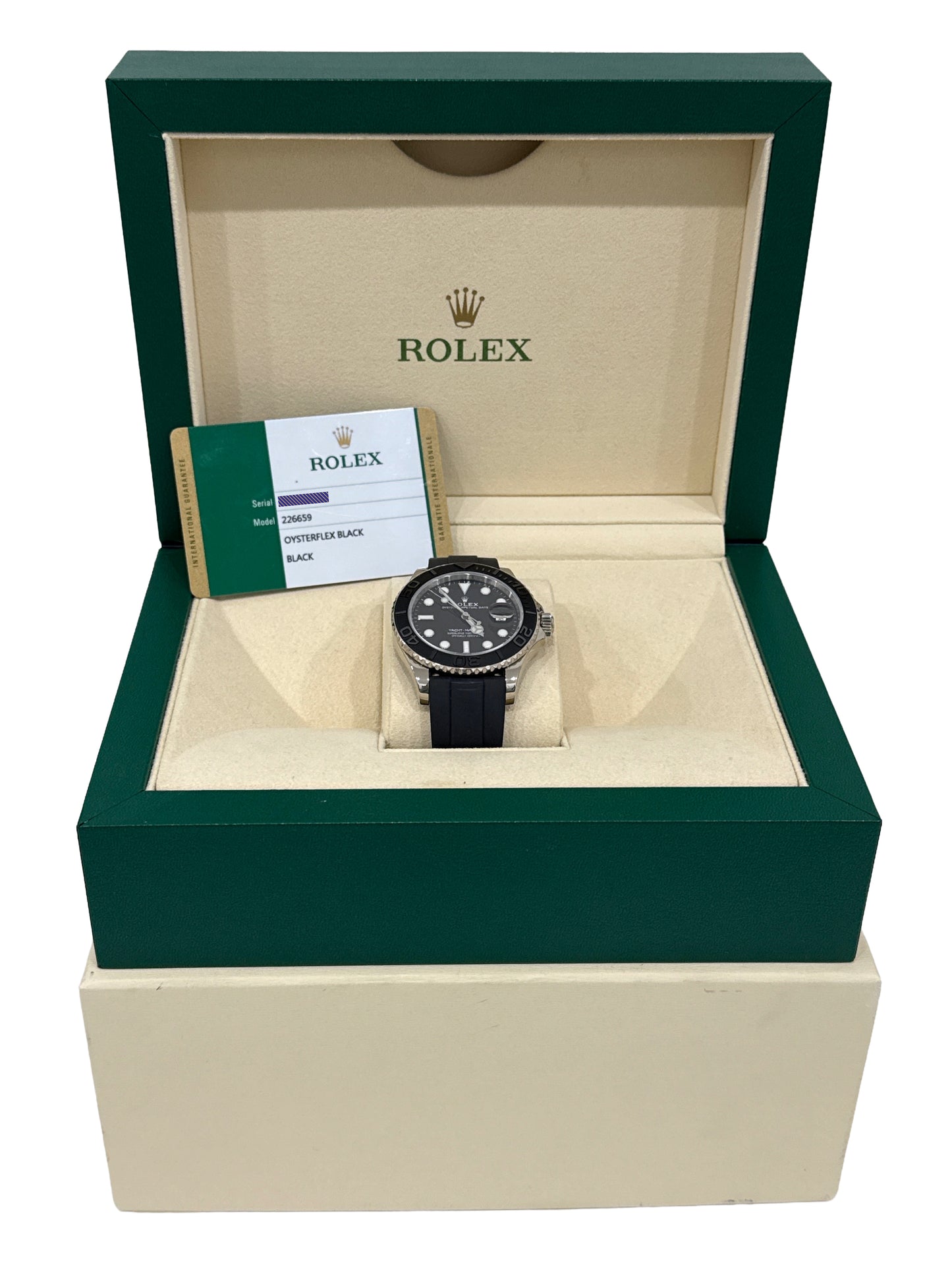 PAPERS Rolex Yacht-Master BLACK 18K White Gold Oysterflex 42mm 226659 Watch BOX