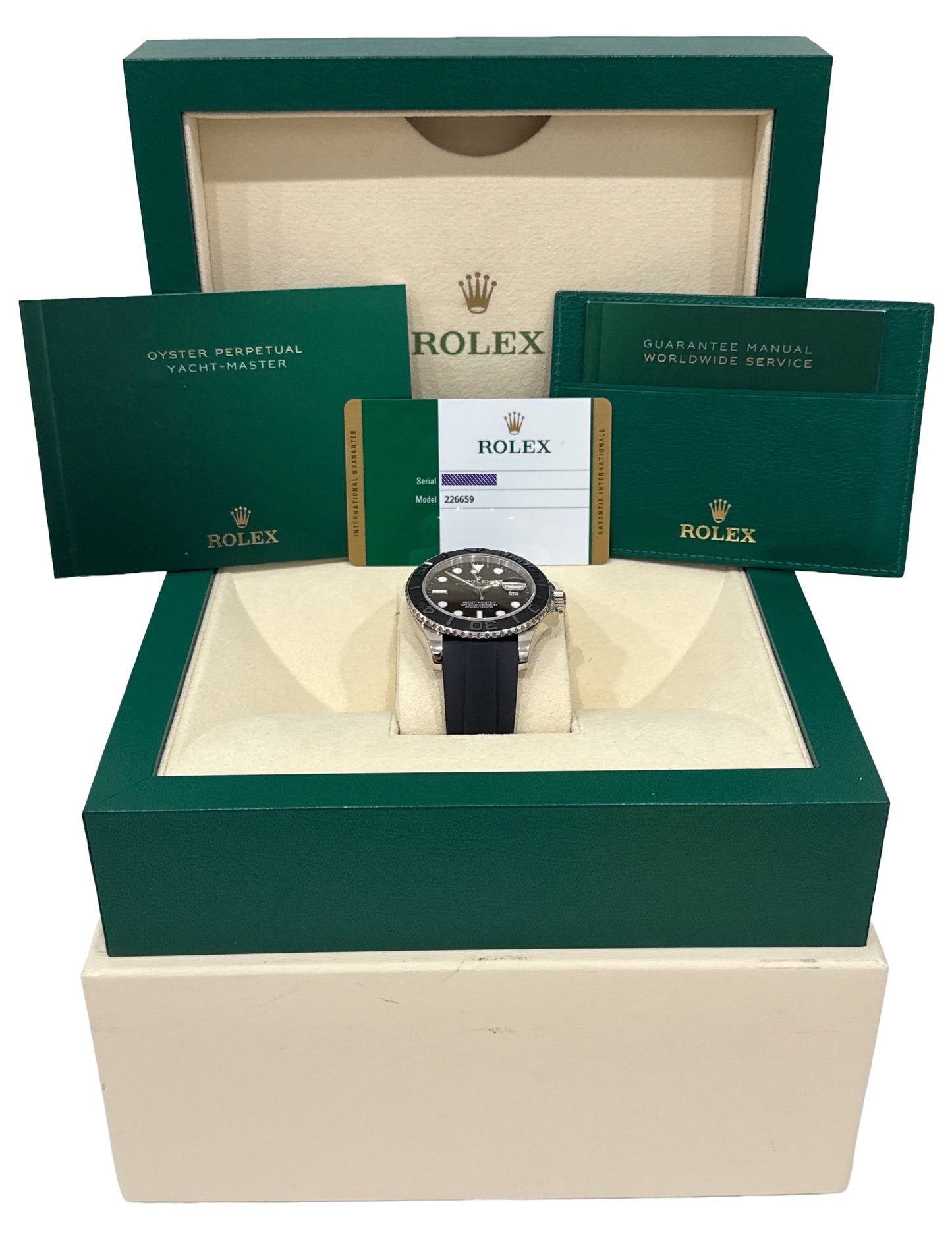 2019 PAPERS Rolex Yacht-Master BLACK 18K White Gold Oysterflex 42mm 226659 BOX