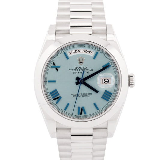 PAPERS Rolex Day-Date President 40mm Platinum BLUE QUADRANT Glacier 228206 BOX