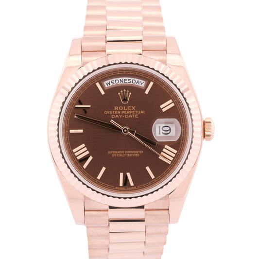 PAPERS Rolex Day-Date President 40mm CHOCOLATE ROMAN Brown 18K Gold 228235 BOX