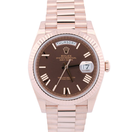 PAPERS Rolex Day-Date President 40mm CHOCOLATE ROMAN Brown 18K Gold 228235 BOX
