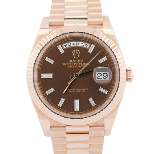 2025 PAPERS Rolex Day-Date President 40mm CHOCOLATE BAGUETTE 18K Gold 228235 BOX