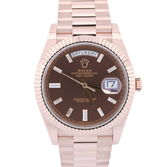 Rolex Day-Date President 40mm FACTORY CHOCOLATE BAGUETTE 18K Gold 228235 BOX