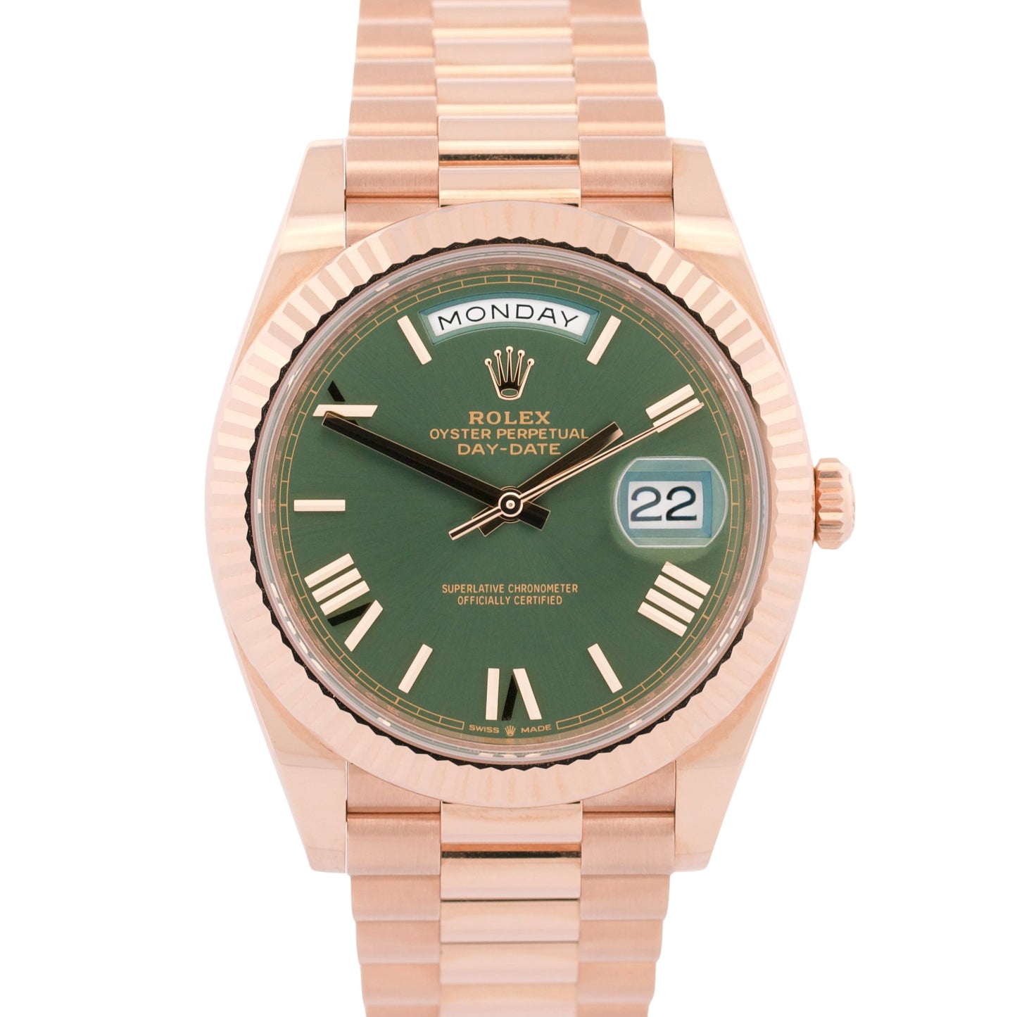 2025 PAPERS Rolex Day-Date President 40mm OLIVE GREEN 18K Rose Gold 228235 BOX