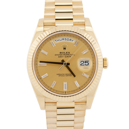 2021 PAPERS Rolex Day-Date President 40mm CHAMPAGNE BAGUETTE 18K Gold 228238 BOX