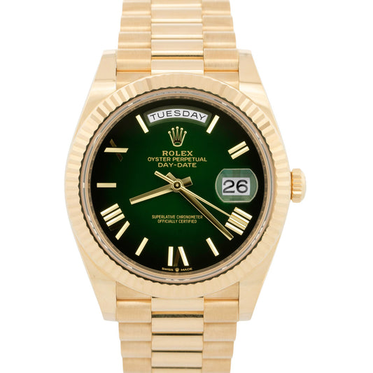 2025 PAPERS Rolex Day-Date President 40 GREEN OMBRE Yellow Gold 228238 Watch BOX