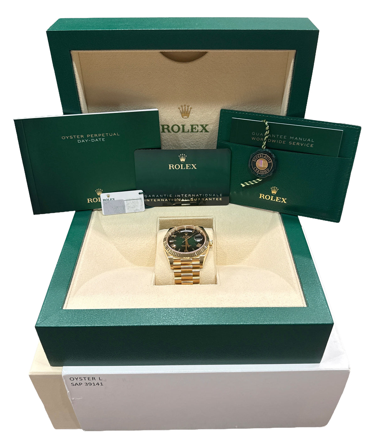2025 Rolex Day-Date President 228238 18K Gold Green Ombre Roman 40mm Box Papers