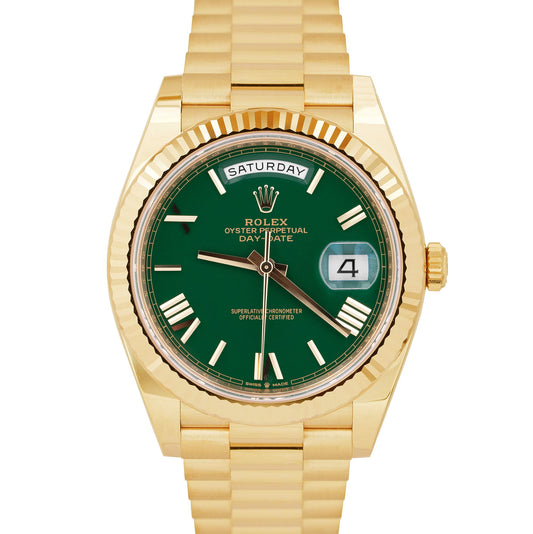 BRAND NEW SEPT 2024 Rolex Day-Date 40 18K President GREEN ROMAN 228238 CARD BOX