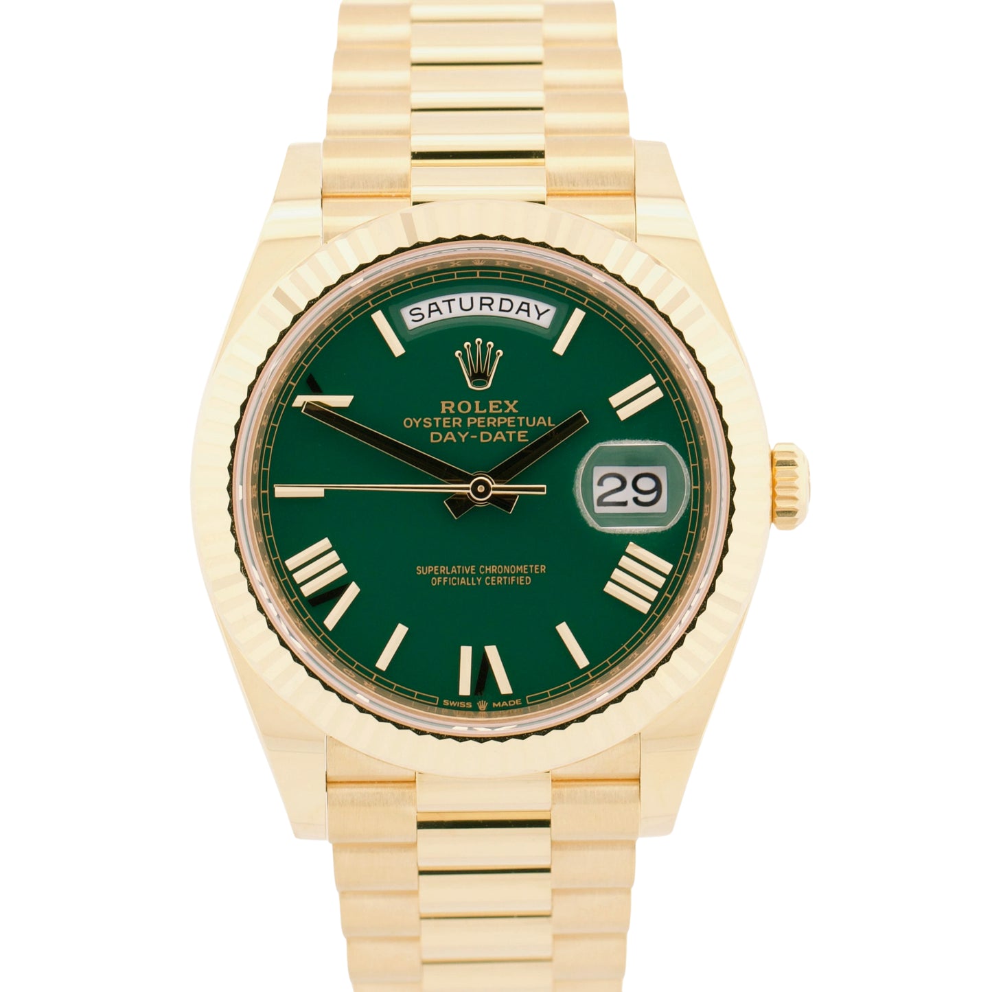 NEW 2025 PAPERS Rolex Day-Date President 40mm GREEN ROMAN 18K Gold 228238 BOX