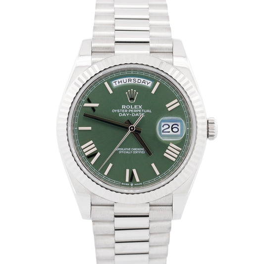 2020 PAPERS Rolex Day-Date President 40mm OLIVE GREEN 18K White Gold 228239 BOX