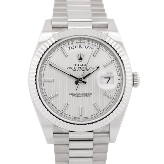 2021 PAPERS Rolex Day-Date President 40mm SILVER TAPESTRY 18K Gold 228239 BOX