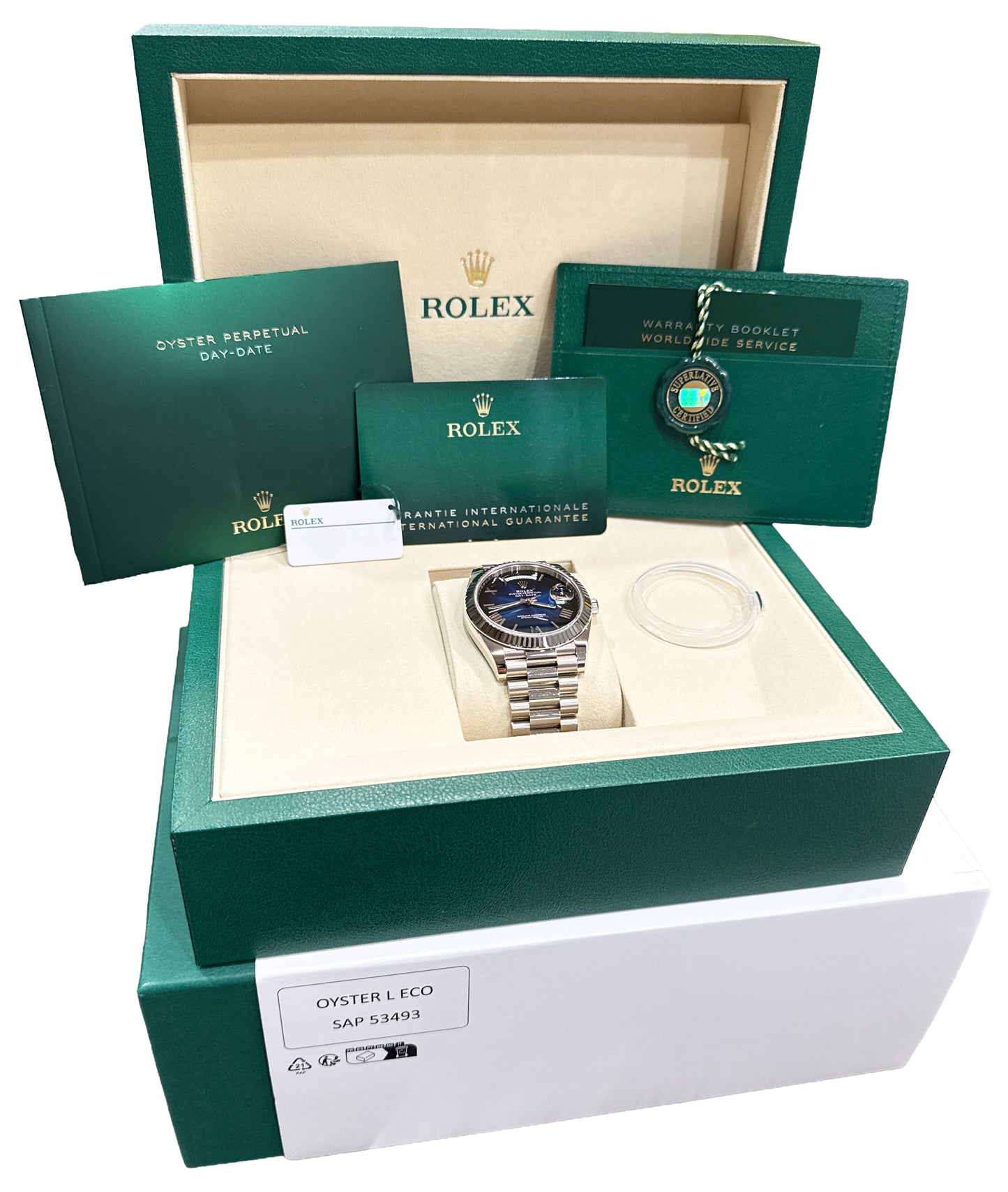 NEW 2026 PAPERS Rolex Day-Date President 40mm BLUE OMBRE 18K Gold 228239 BOX