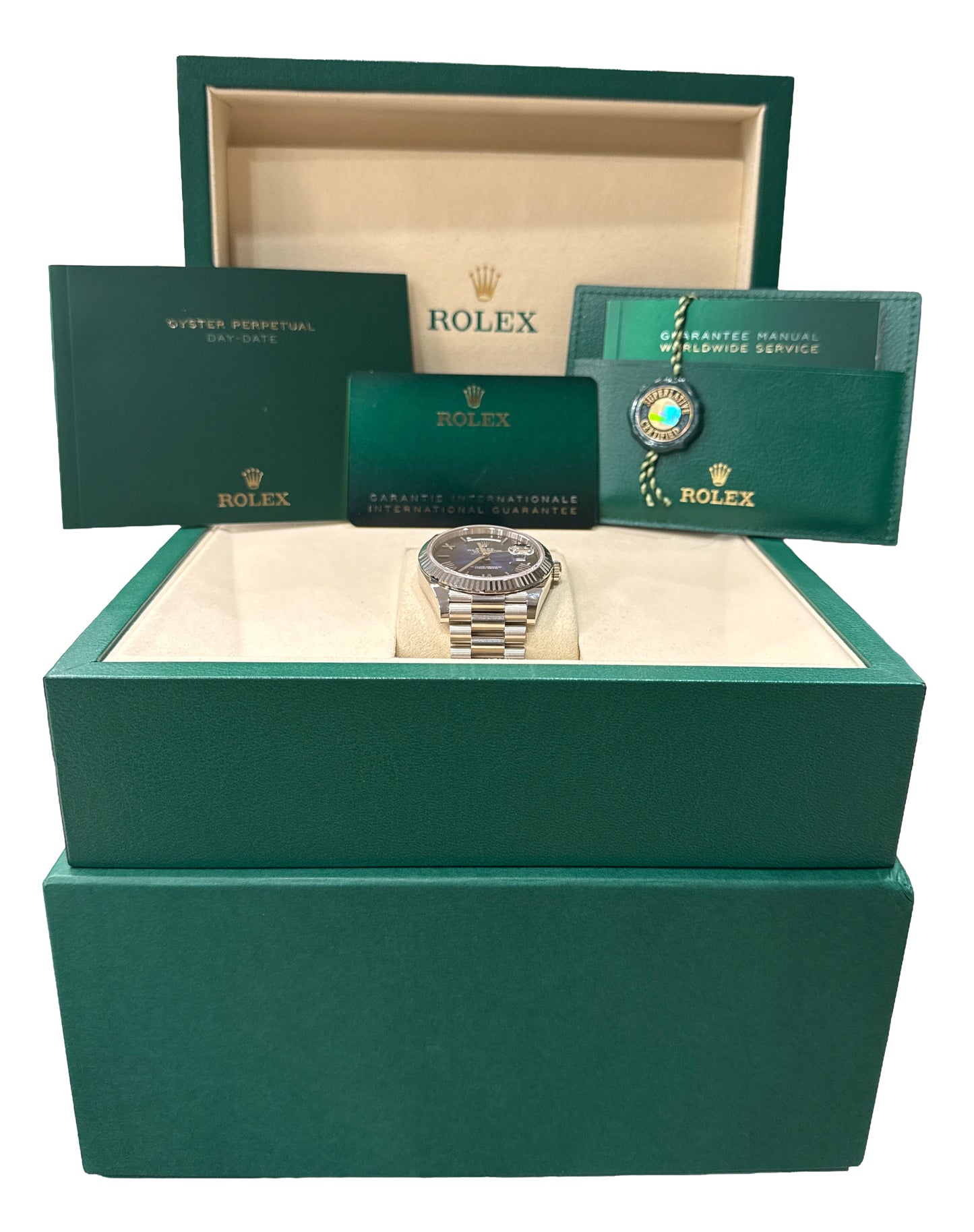 NEW 2026 PAPERS Rolex Day-Date President 40mm BLUE OMBRE 18K Gold 228239 BOX