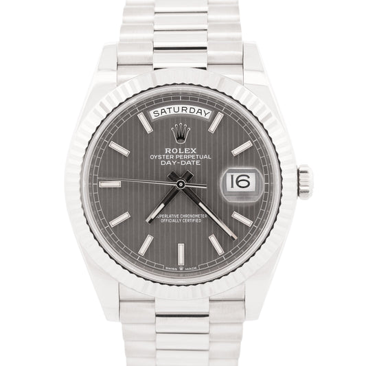 2025 CPO Rolex Day-Date President 40mm RHODIUM TAPESTRY 18K Gold 228239 BOX