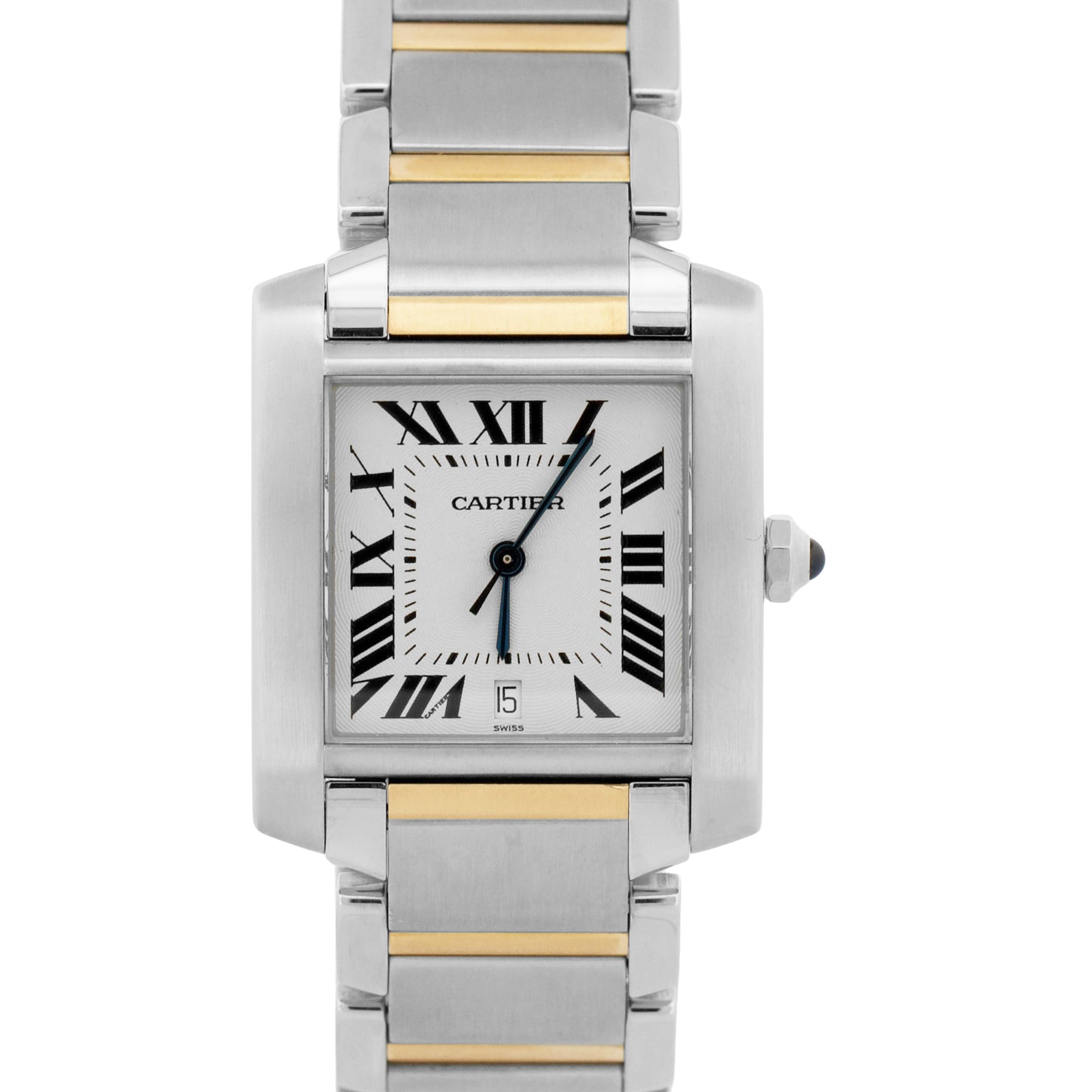 Ladies Cartier Tank Francaise Two-Tone 18K Gold Steel Guilloche 2302 W5100504
