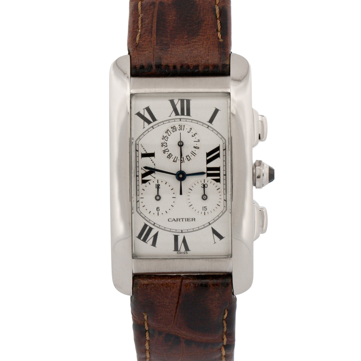 Cartier Tank Americaine 2312 W2603356 18K Ivory Roman 26mmX45mm Quartz Watch