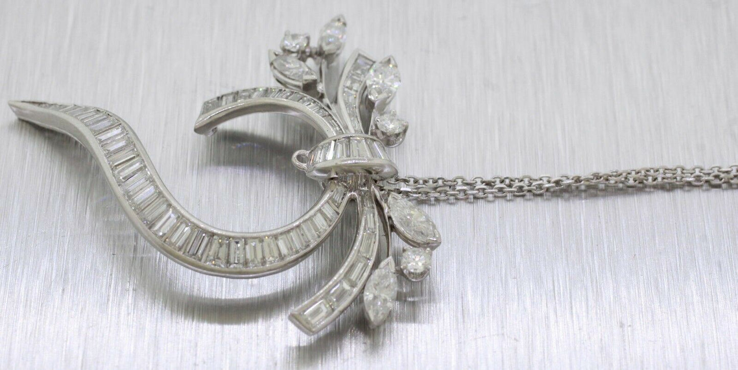 Vintage 3ctw Diamond Swirl Leaf Pendant - 16" Necklace - 14k White Gold
