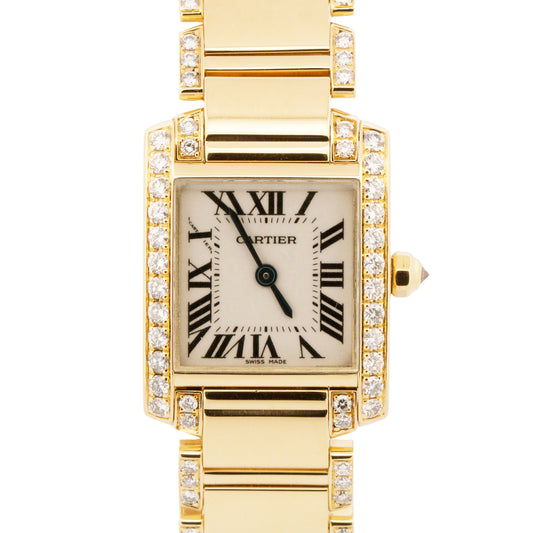 Ladies Cartier Tank Francaise 18k Yellow Gold 20mm DIAMOND Quartz WE1001RG 2385