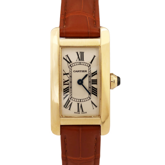 Cartier Tank Americaine 18k Yellow Gold 19x27mm Ivory Leather Quartz 2482 Watch