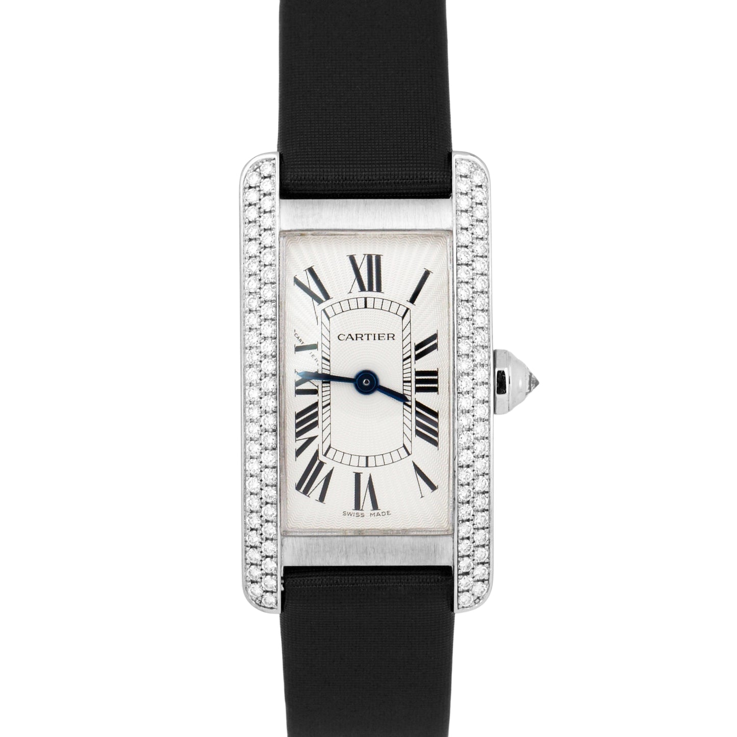 FACTORY DIAMOND Cartier Tank Americaine 18k White Gold Roman Quartz 2489 Watch