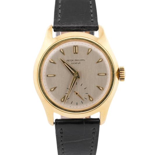 VINTAGE Patek Philippe Calatrava 35mm SILVER Manual 18K Yellow Gold Leather 2532