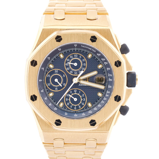 PAPERS Audemars Piguet Royal Oak Offshore BRICK BLUE 18K Yellow Gold 25721BA BOX
