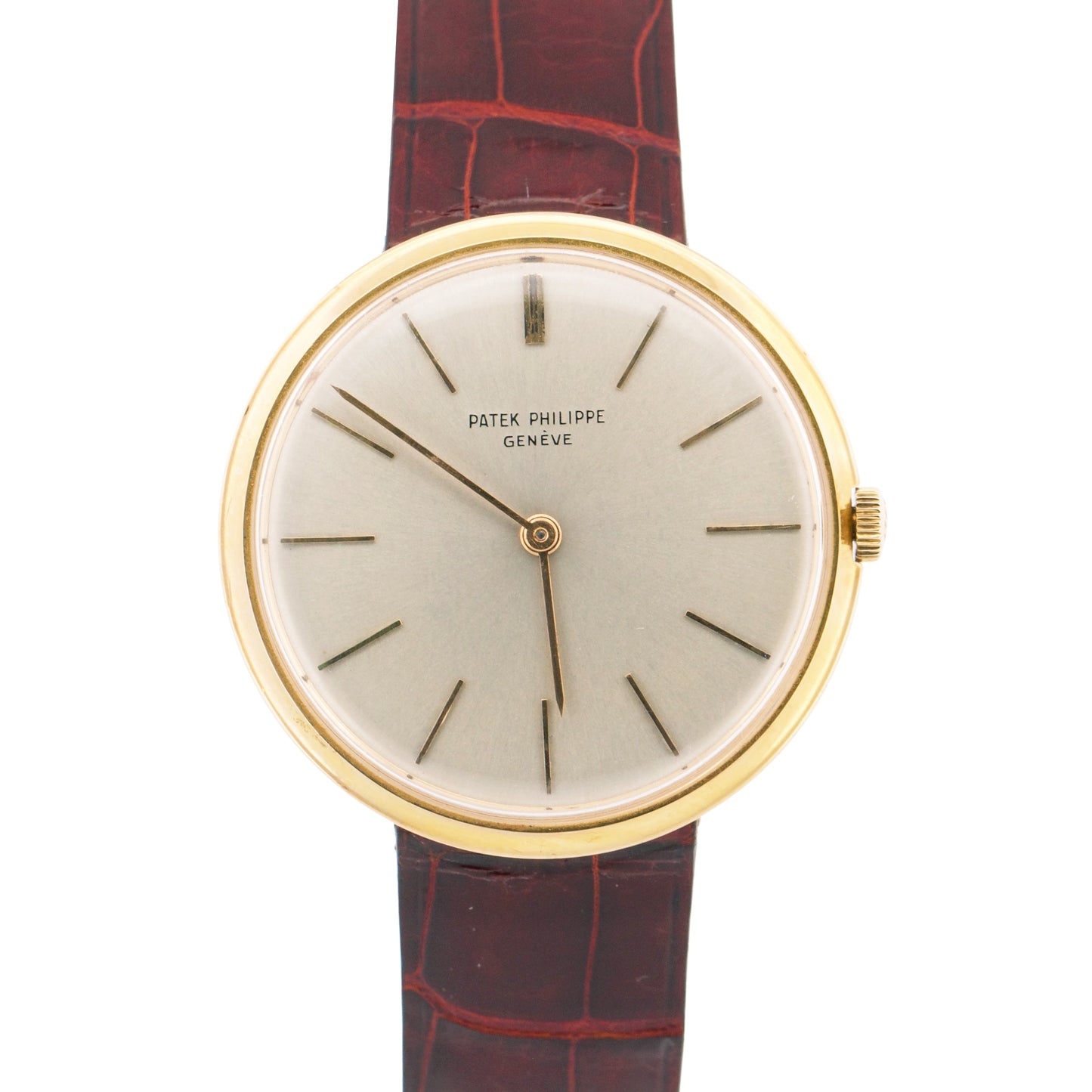 VINTAGE Patek Philippe Calatrava 35mm SILVER Manual 18K Rose Gold Leather 2591