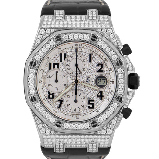 Audemars Piguet Royal Oak Offshore 42mm DIAMOND PAVE Black Leather 25940SK Watch