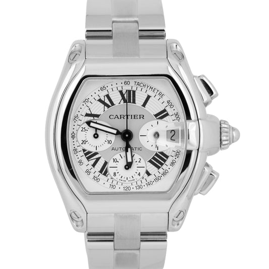 MINT Cartier Roadster XL Chronograph WHITE Automatic Steel 2618 W62020X6 BOX