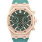 PAPERS Audemars Piguet Royal Oak Chrono GREEN 18K Rose Gold Watch 26240OR BOX