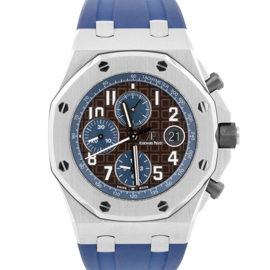 Audemars Piguet Royal Oak Offshore BROWN Blue Rubber Steel 42mm 26470ST Watch