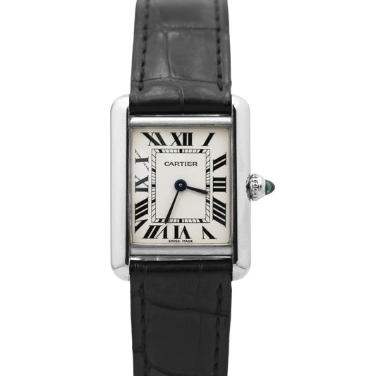 Ladies Cartier Tank 18K WHITE GOLD Ivory Roman Quartz Leather 22mm Watch 2679