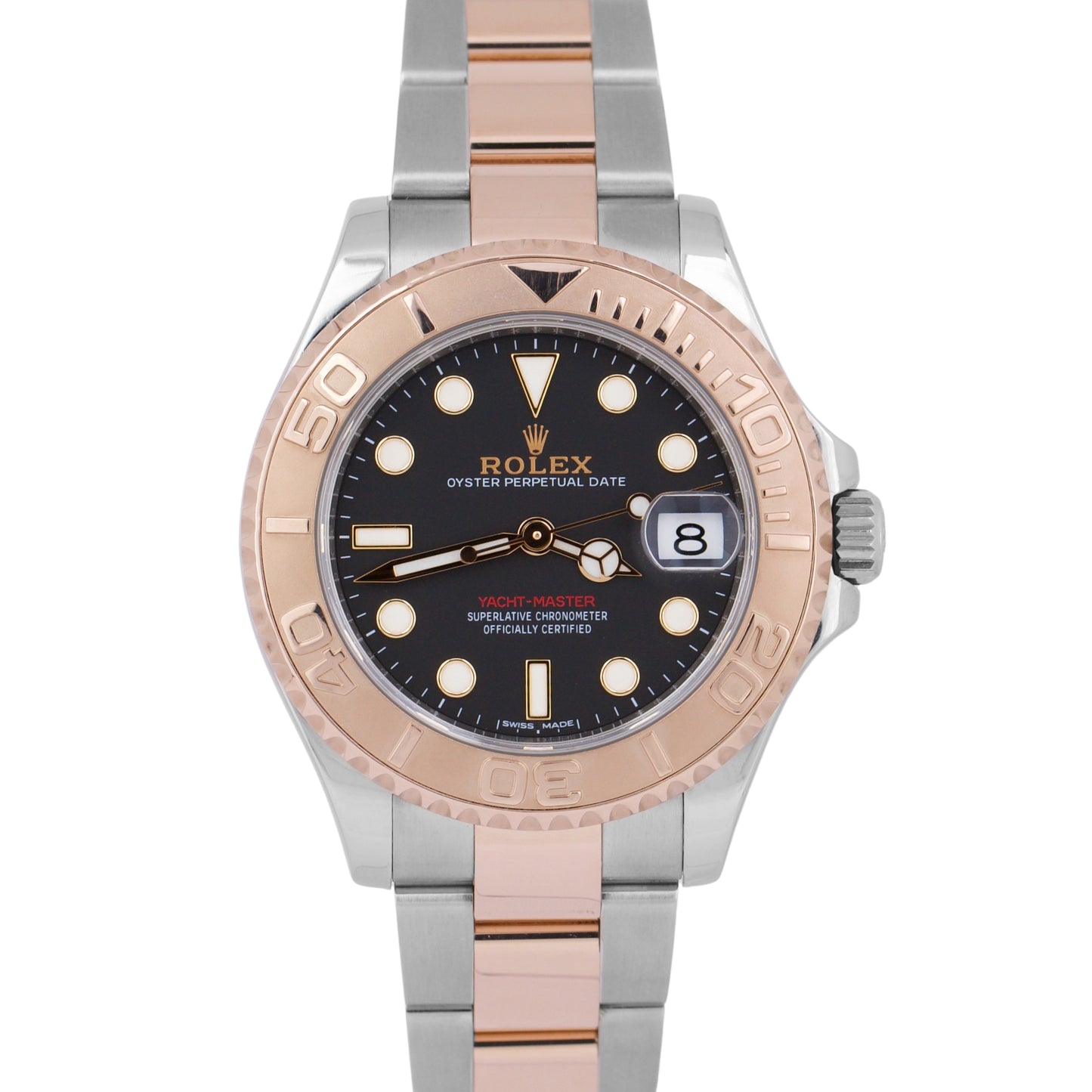 PAPERS Rolex Yacht-Master 37mm Two-Tone 18K Rose Gold BLACK Watch 268621 BOX