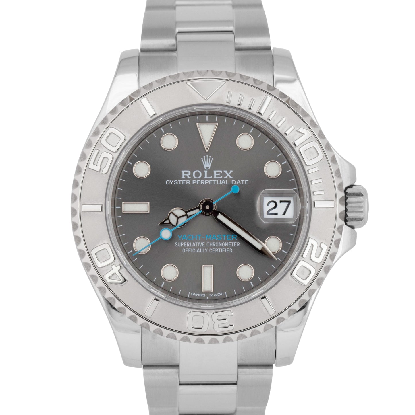 PAPERS Rolex Yacht-Master RHODIUM Gray Blue 37mm Stainless Steel 268622 BOX