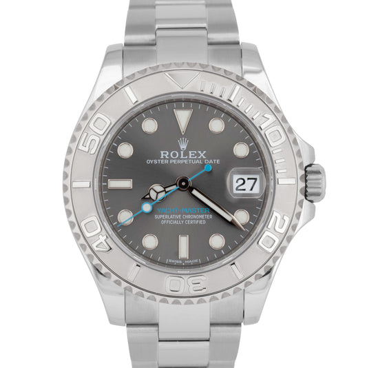 PAPERS Rolex Yacht-Master RHODIUM Gray Blue 37mm Stainless Steel 268622 BOX