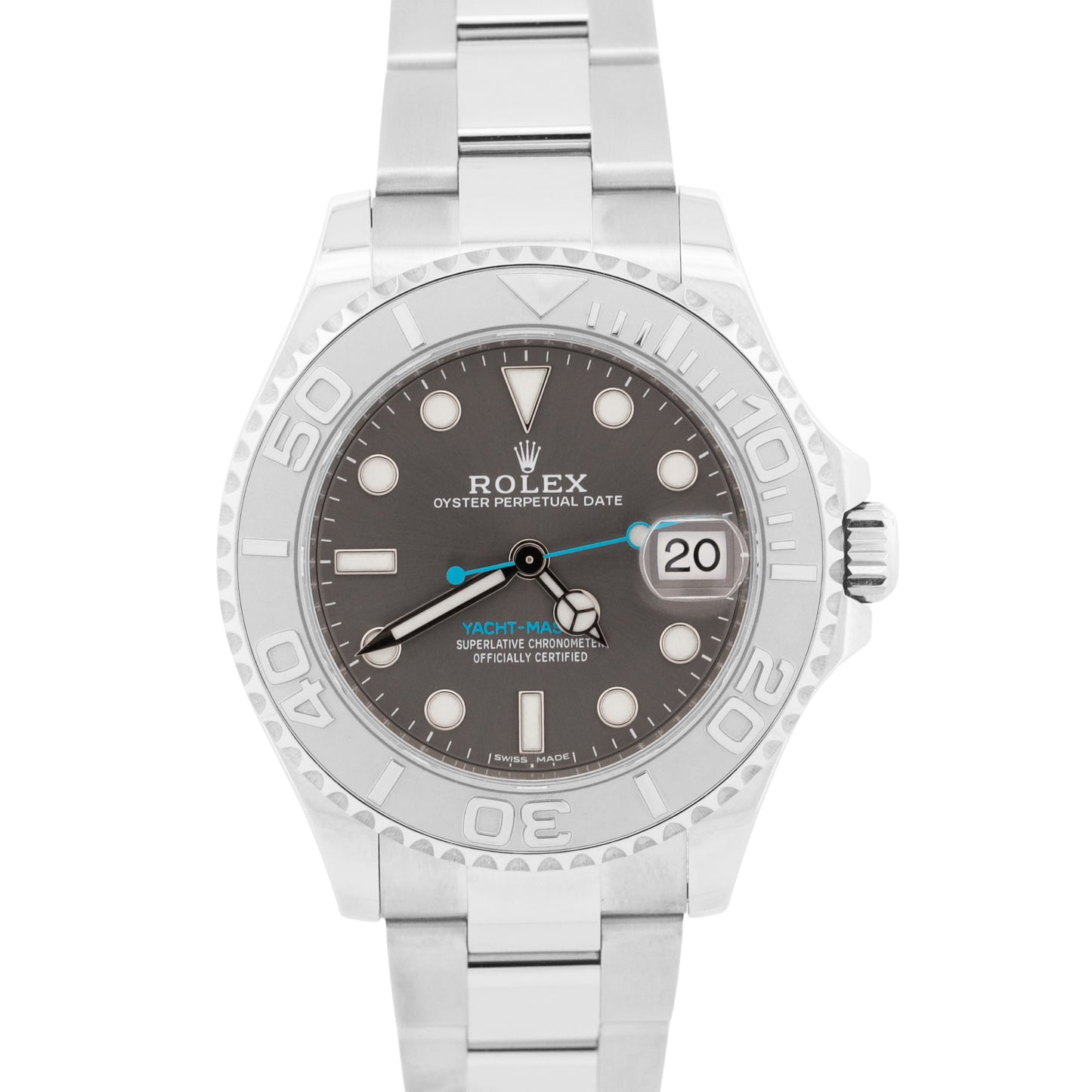 2017 PAPERS Rolex Yacht-Master RHODIUM Blue 37mm 950 Platinum Steel 268622 BOX