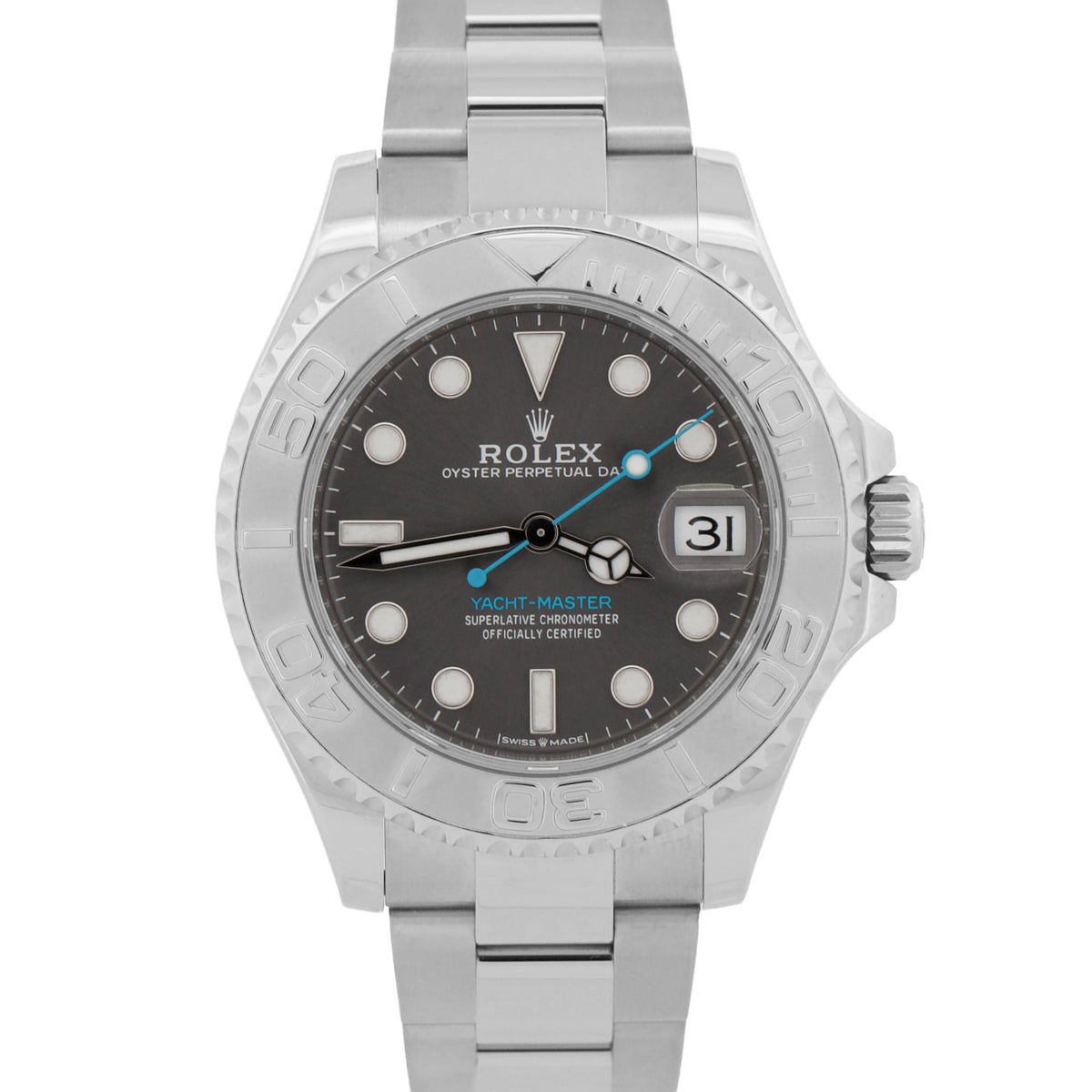 2022 Rolex Yacht-Master 268622 Rhodium 37mm Steel Grey Blue Watch Box Papers