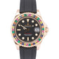 Rolex Yacht-Master 18k Rose Gold RAINBOW SAPPHIRE Black Oysterflex 37mm 268655