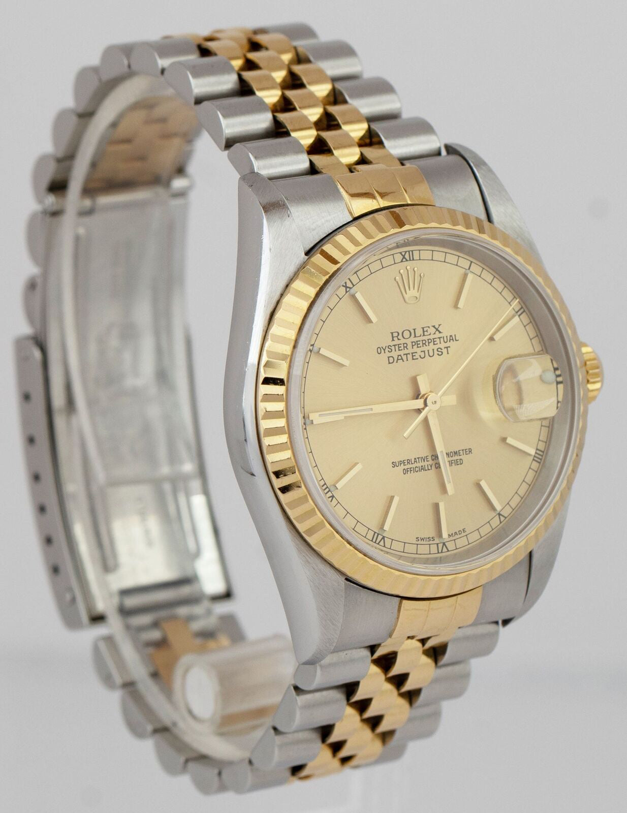 UNPOLISHED Rolex DateJust 36mm 18K Yellow Gold Champagne NO-HOLES Watch 16233