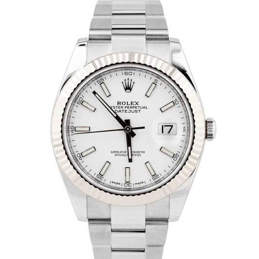 NEW JULY 2025 PAPERS Rolex DateJust 41 WHITE 18K Fluted OYSTER 41mm 126334 BOX