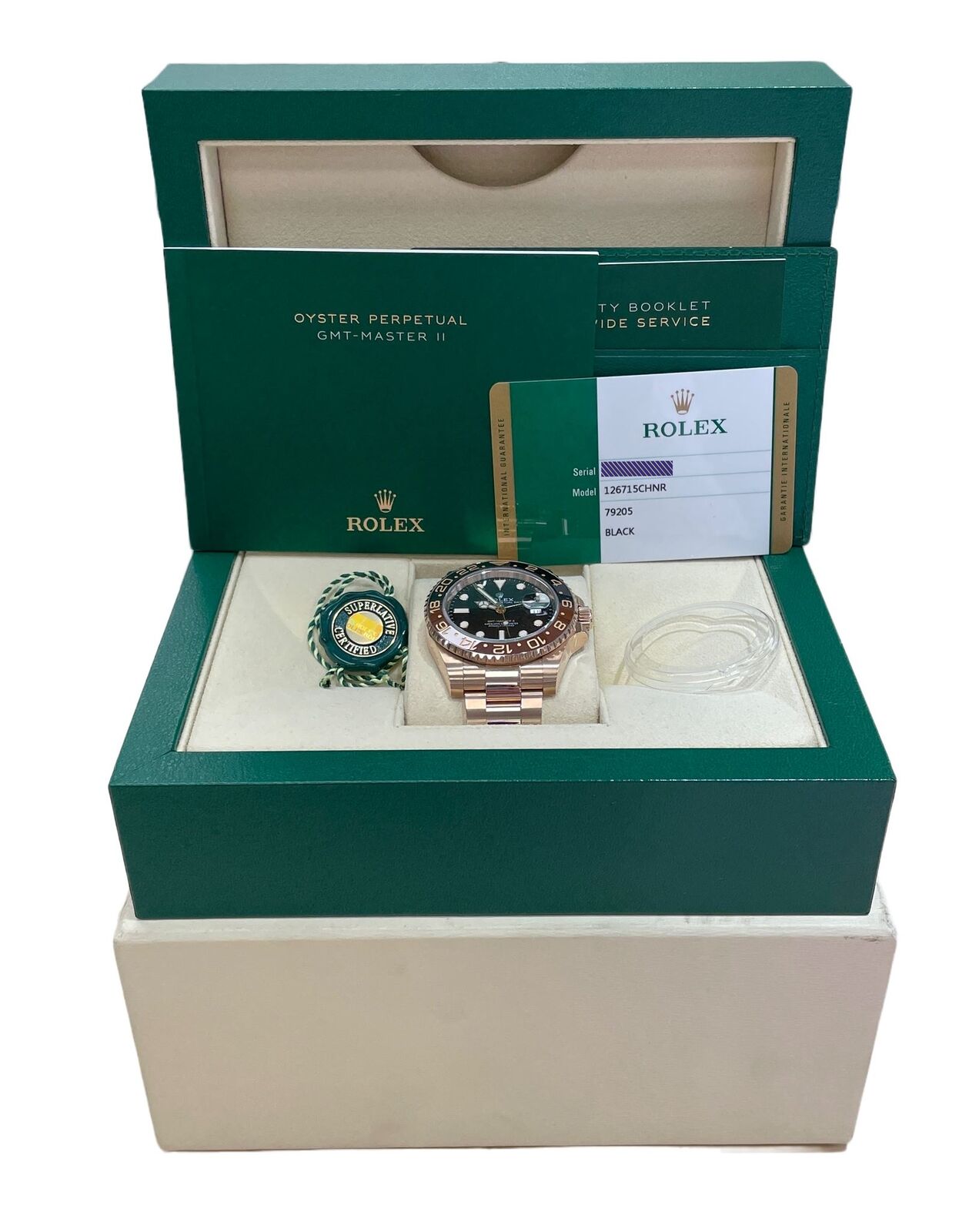 MINT PAPERS Rolex GMT-Master II Root Beer Rose Gold 40mm Watch 126715 CHNR B+P